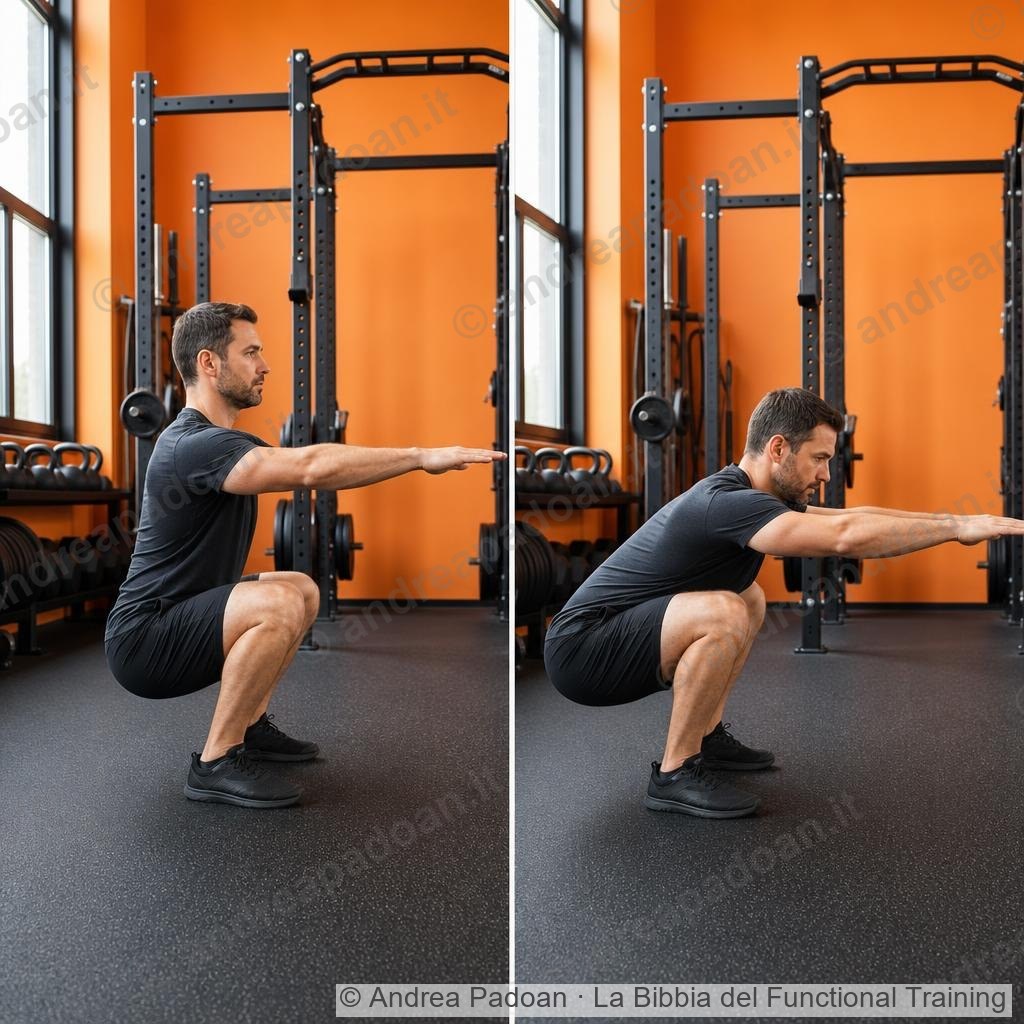 Squat con le ginocchia oltre le punte e squat con il bacino più indietro